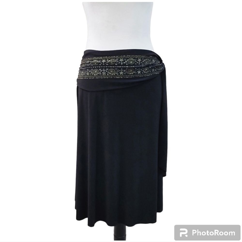 Brittany Black Y2K Vintage Midi Black Skirt Sequin Embellished Waist Band Size M